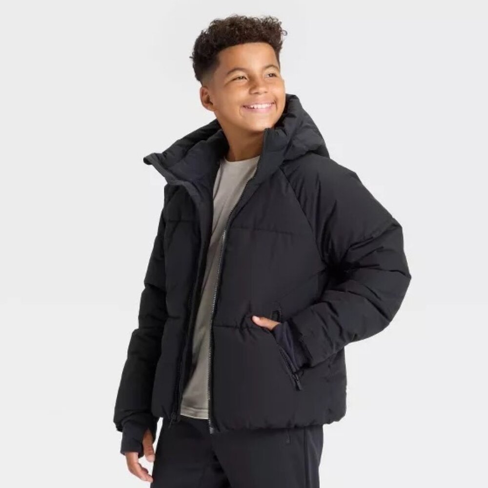 Black Winter Zip Puffer Coat, size XL (16)